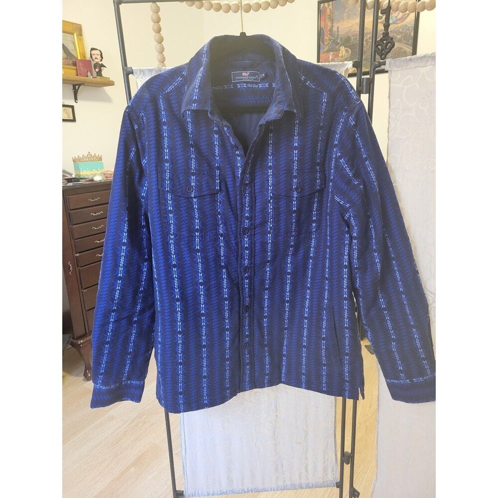 Mens sz medium vineyard vines indigo cotton filled button down shacket new boho